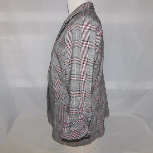 Jules & Leopold Womens L Black White Red Plaid Check Blazer 3/4 Sleeve Preppy - Picture 7 of 12